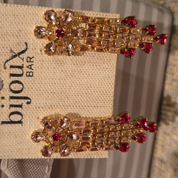 BIJOUX BRAND WOMEN'S POST DANGLING ROSE GOLD AND PINK CRYSTAL FASHION EARRINGS - Picture 5 of 11
